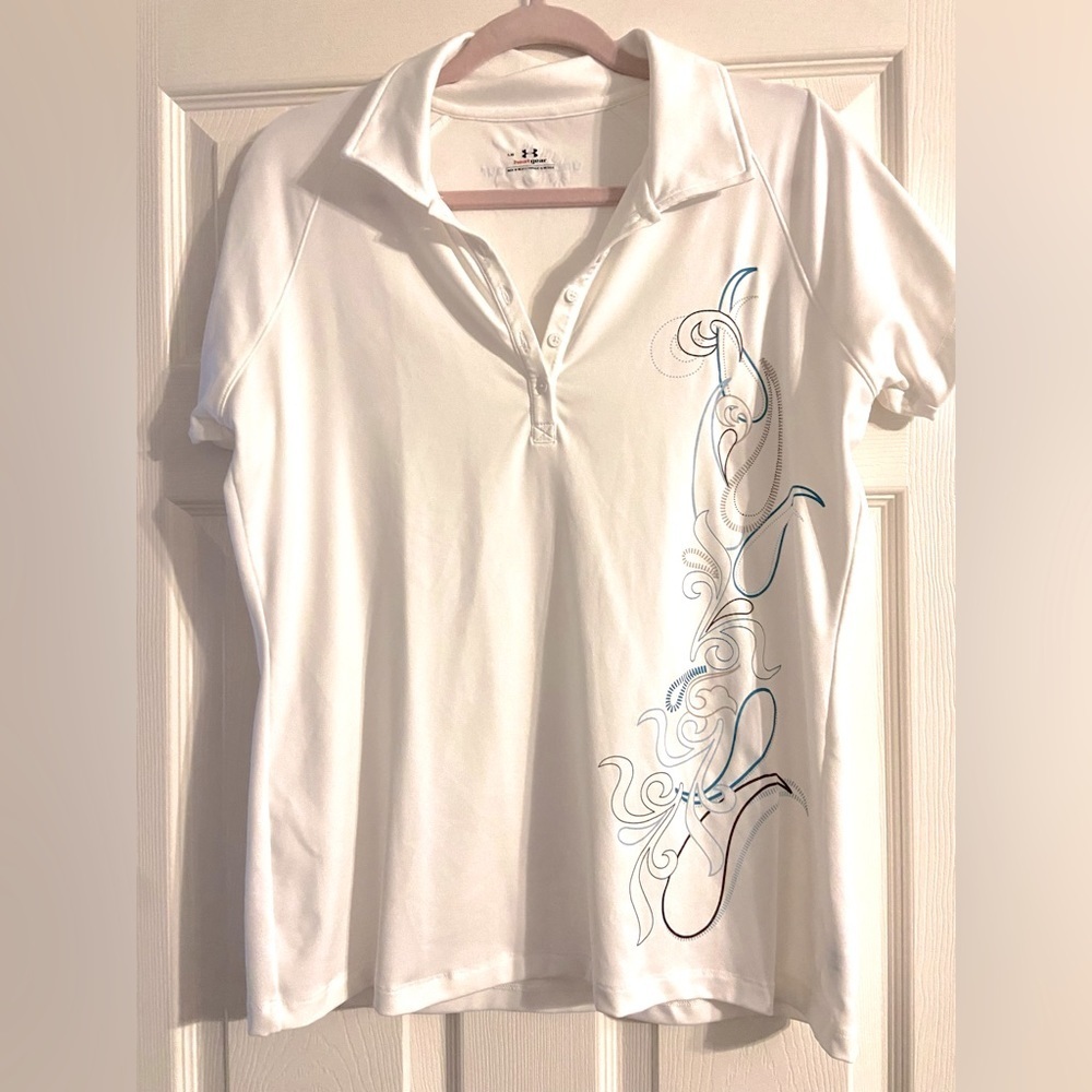 Under Armour Heat Gear White Short Sleeve Fitted Button Front Shirt W/embroidery